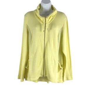 Zenergy By Chico's Sweater Jacket Size 2 Yellow Zip Cotton Blend‎ Mesh CJ-1758